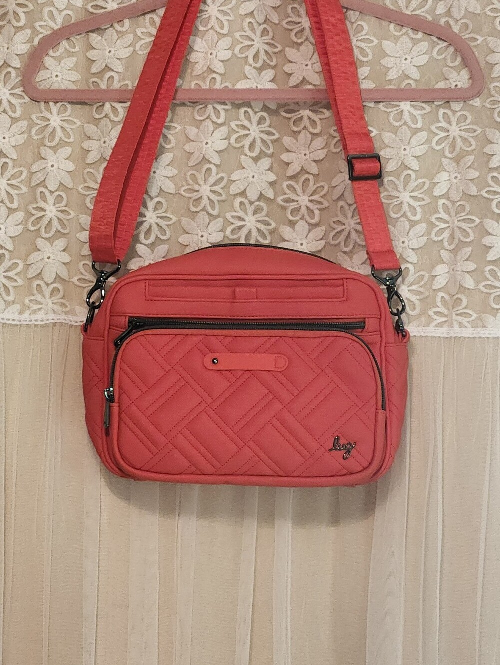Lug Quilted Crossbody Bag in Coral